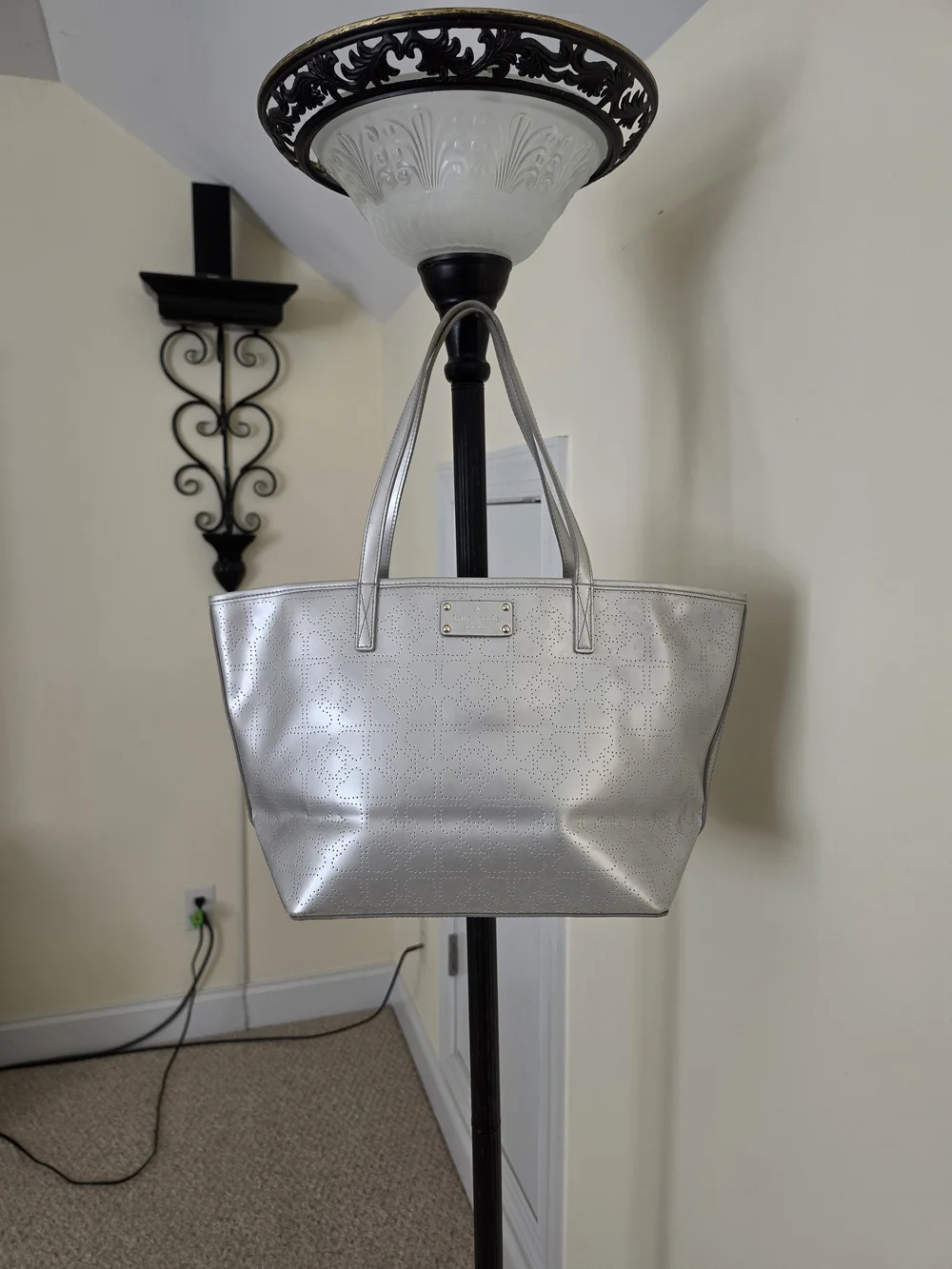 Kate Spate Silver Heart Tote Bag
